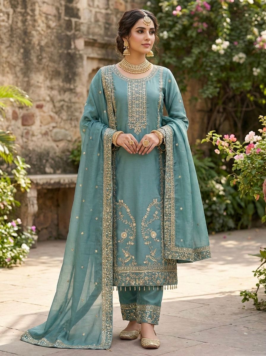 GMY Silk Embroidered Palazzo Set