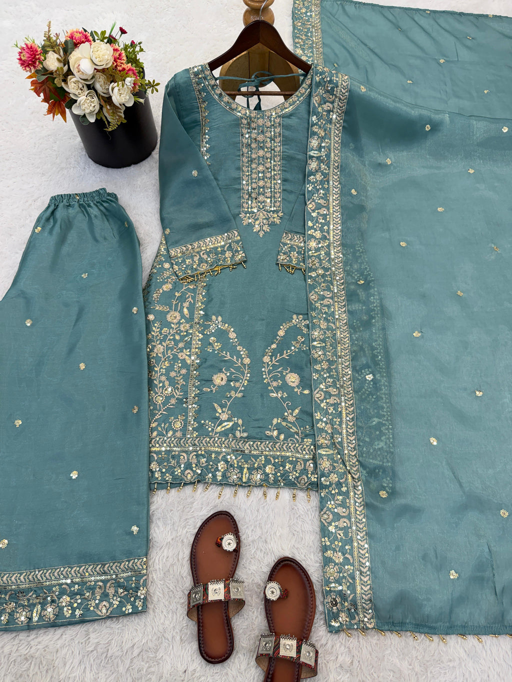 GMY Silk Embroidered Palazzo Set