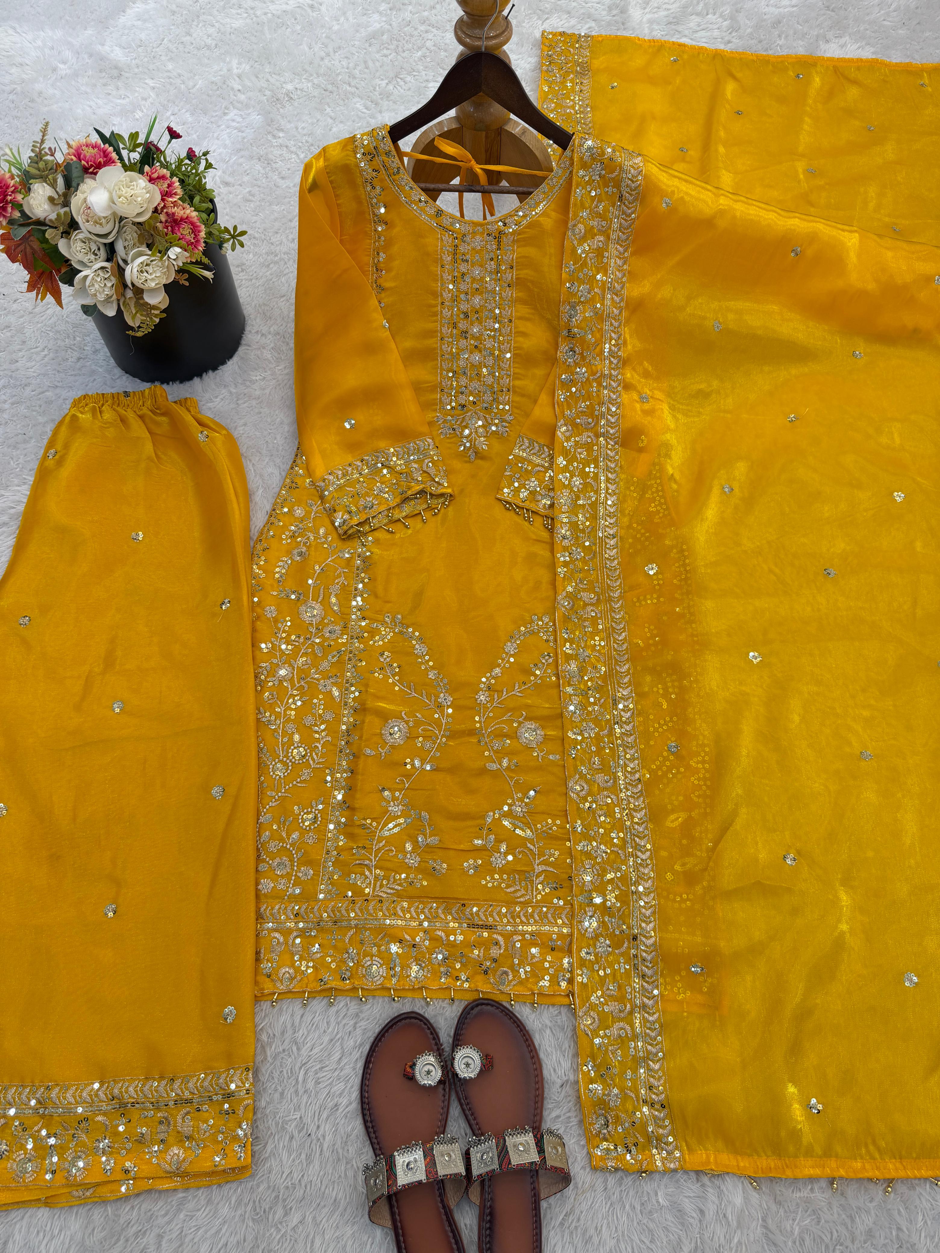 GMY Silk Embroidered Palazzo Set