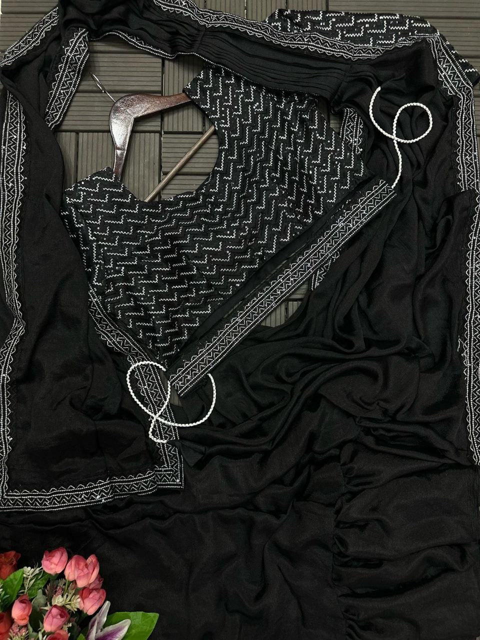 Midnight Chevron Drape Saree