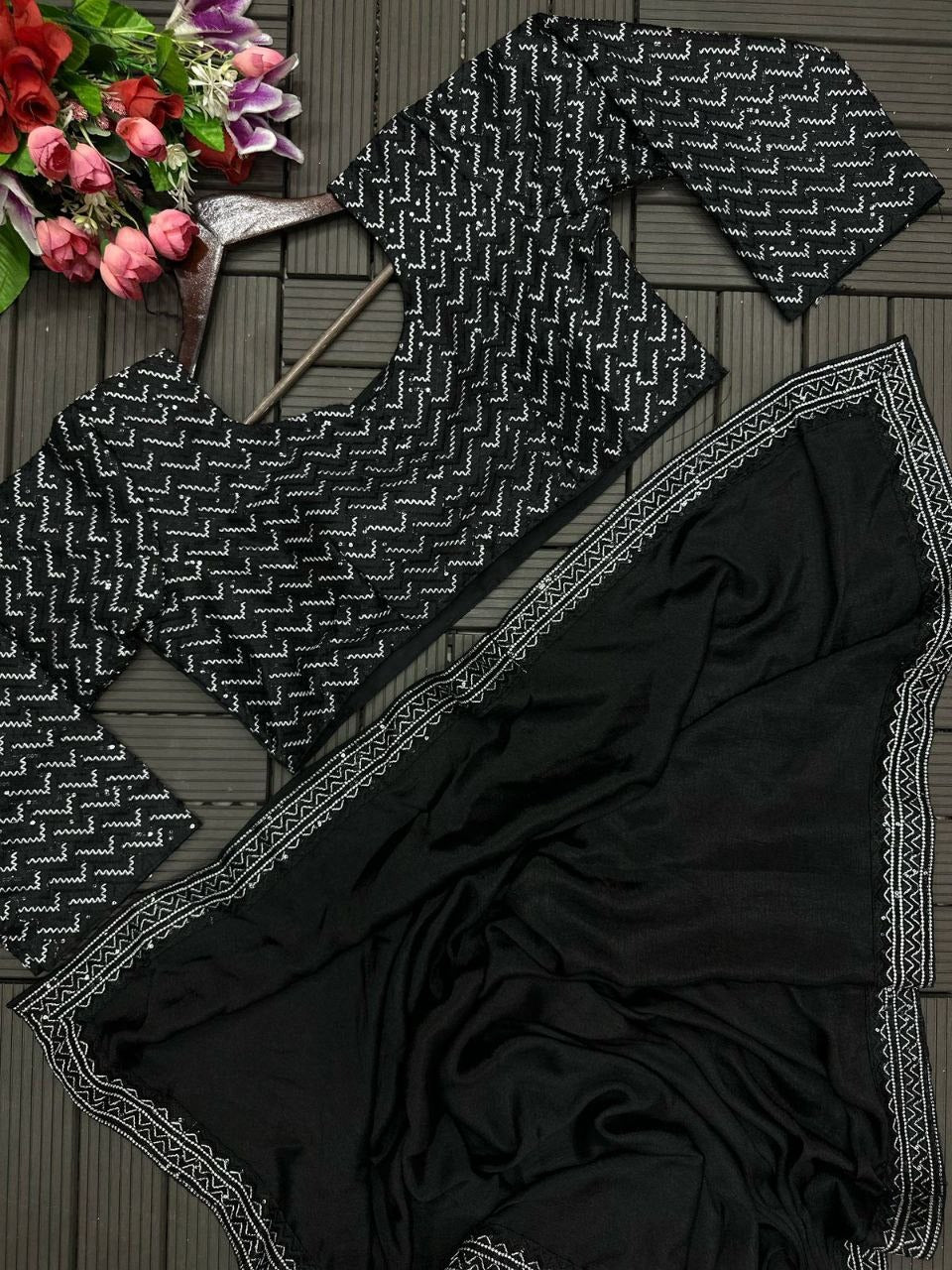Midnight Chevron Drape Saree