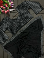 Midnight Chevron Drape Saree
