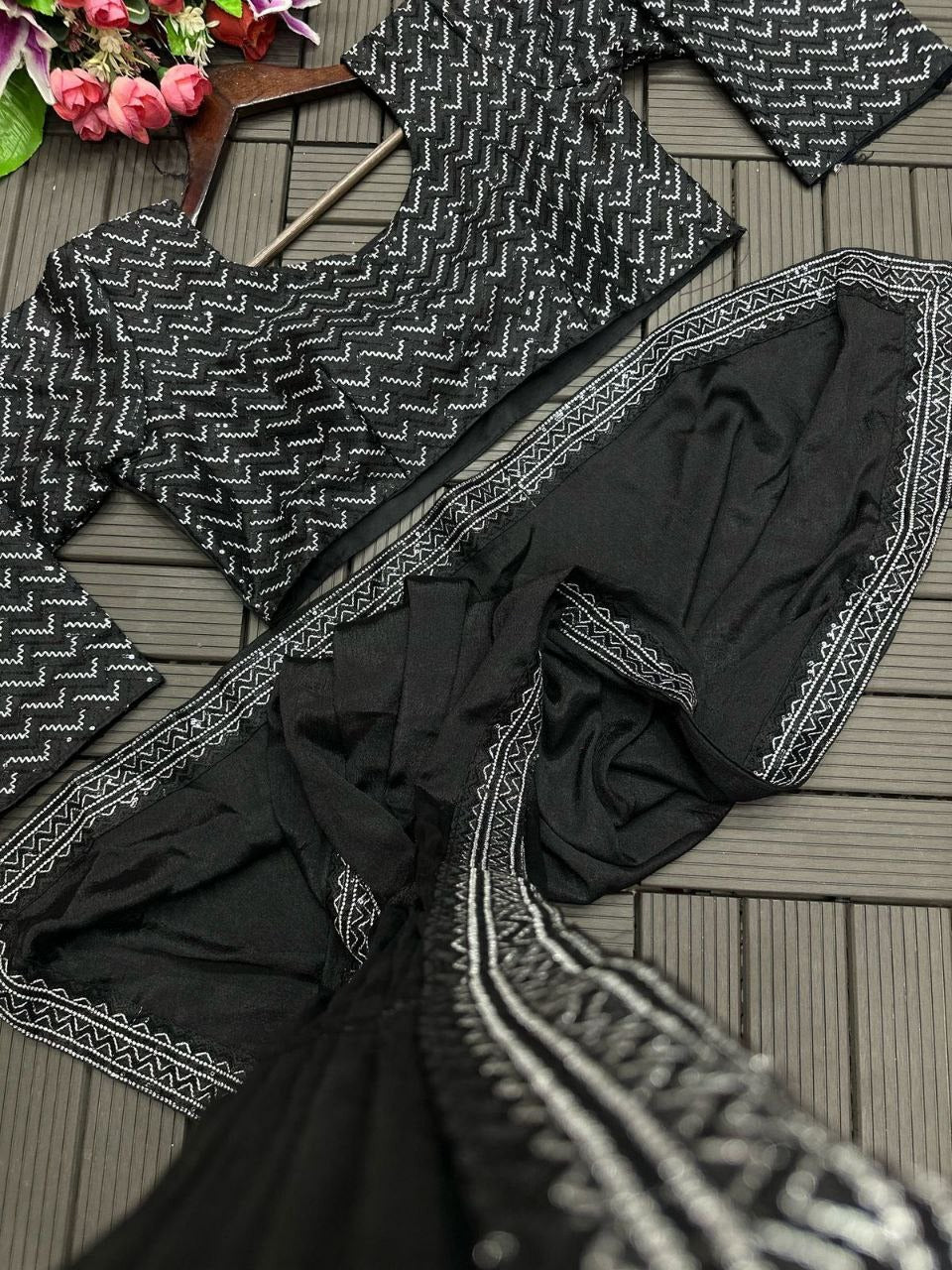 Midnight Chevron Drape Saree