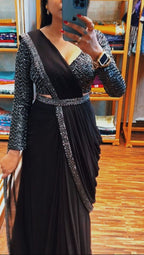 Midnight Chevron Drape Saree