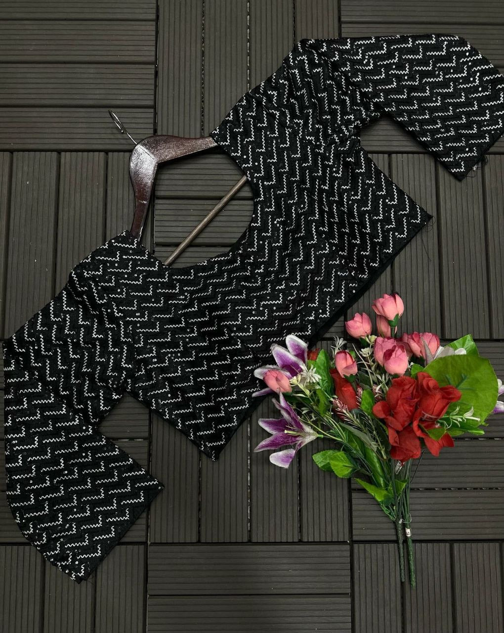 Midnight Chevron Drape Saree